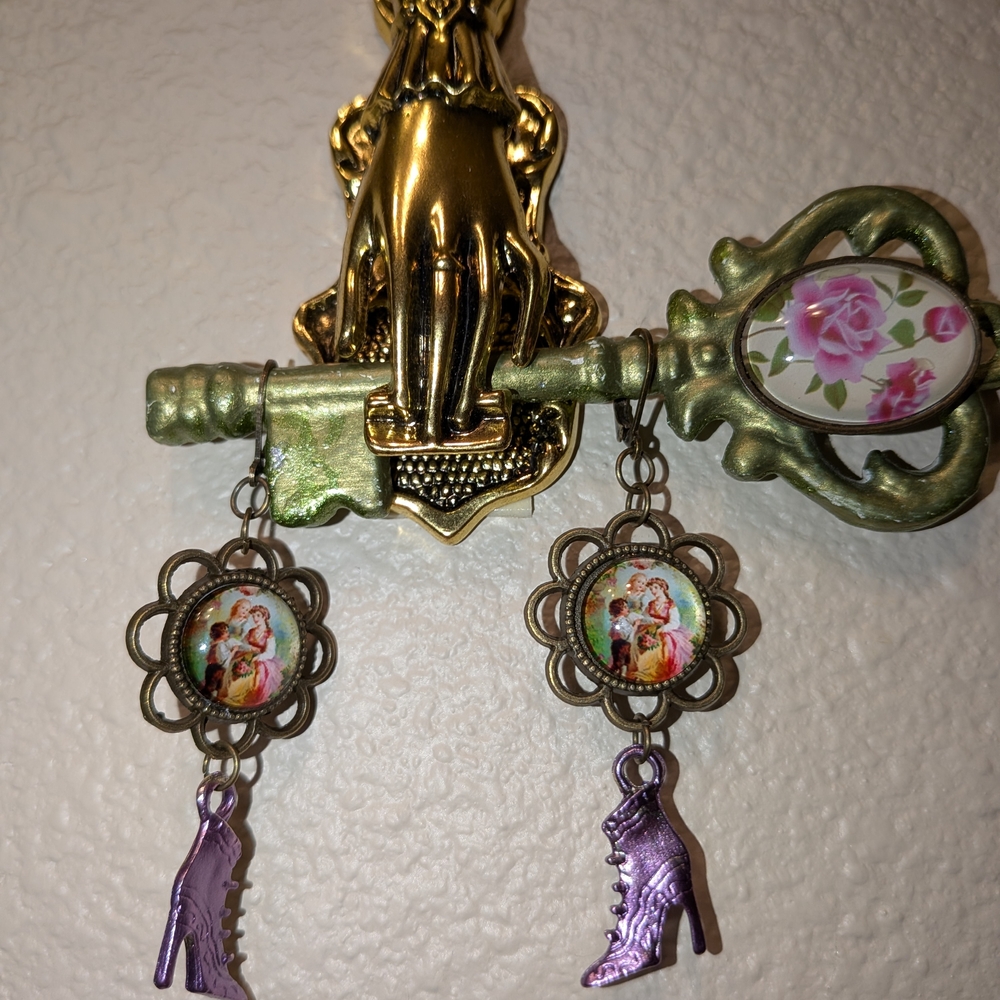 Vintage Style Purple Boot Earrings
